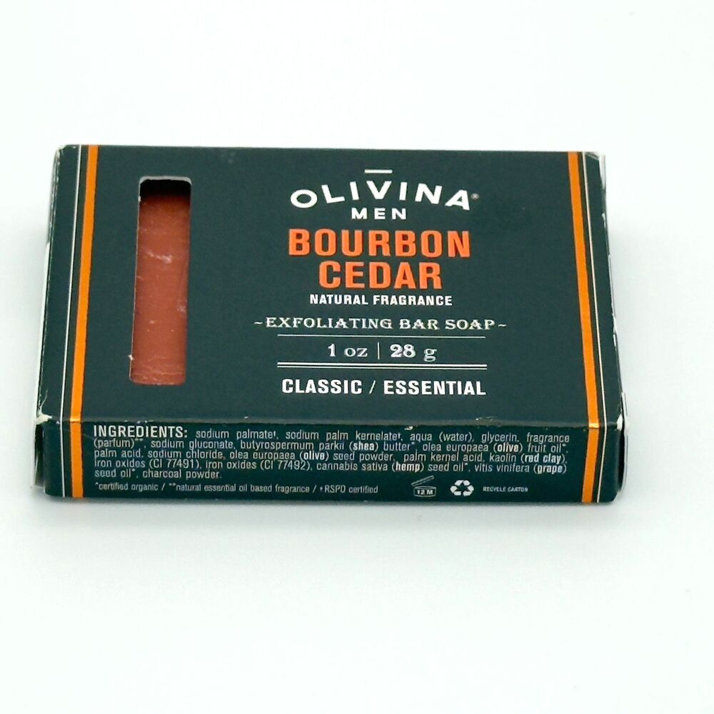 Olivina Men Bourbon Cedar Exfoliating Bar Soap 1oz Travel Size